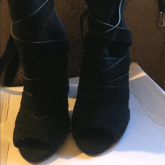Black lace up suede open toe heels - Picture 2 of 4